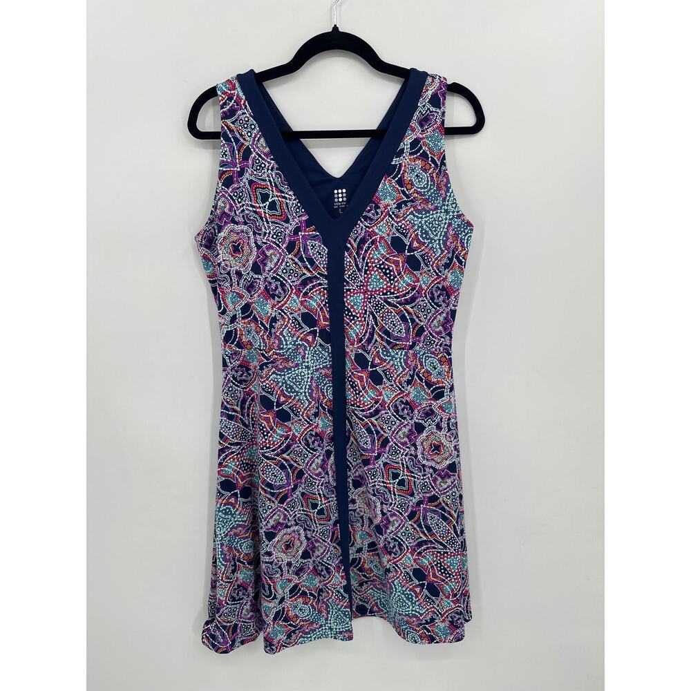 Title Nine Dream Tank Dress in purple geometric print Size large